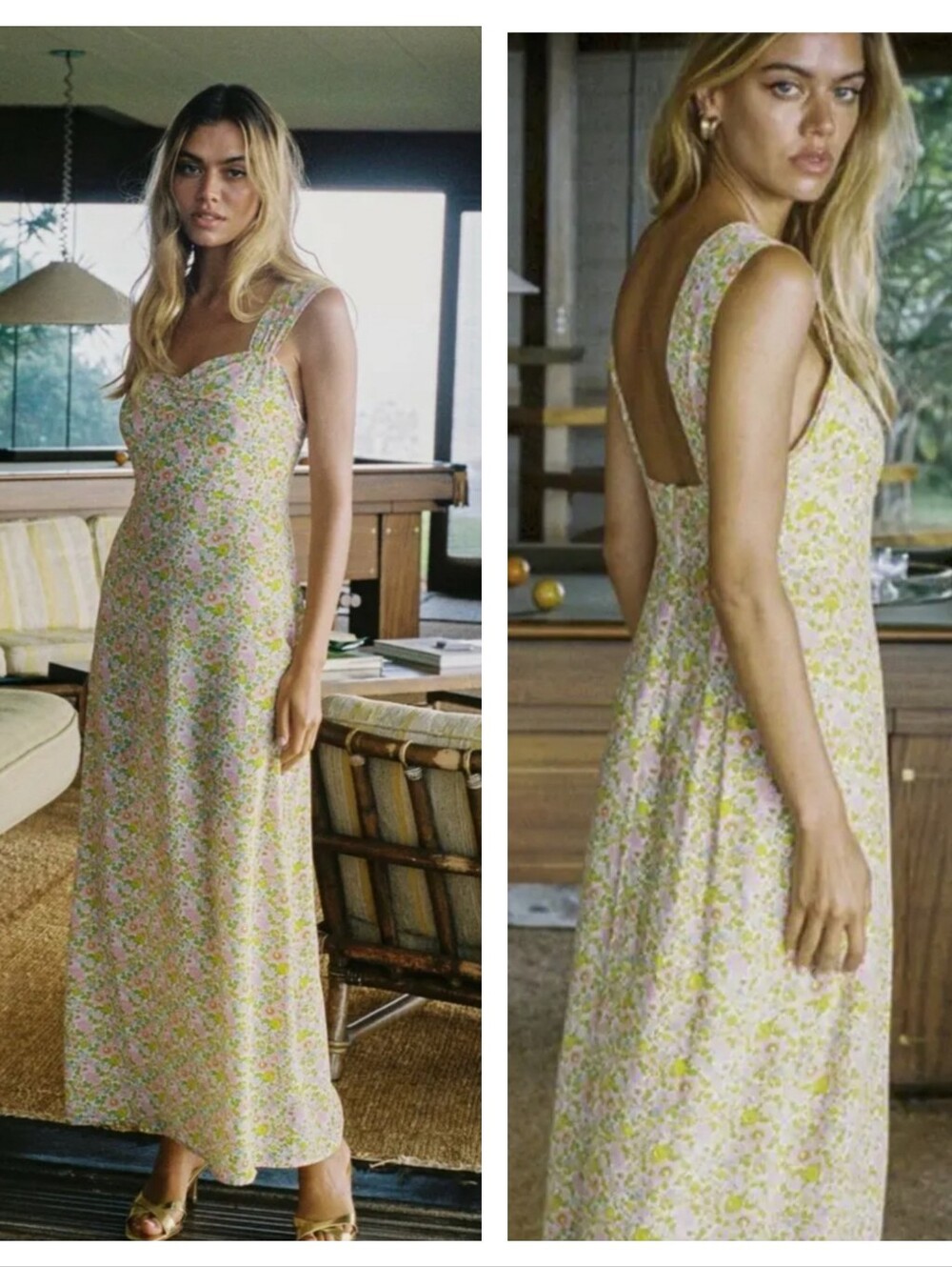 With Jean Lou Lou Midi Maxi dress in a yellow floral "pansy" print XS
